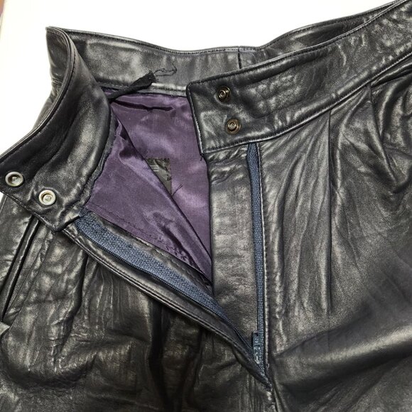 PCFL Vtg Dark Navy Leather High Rise Pleated Front Pants - Picture 4 of 7